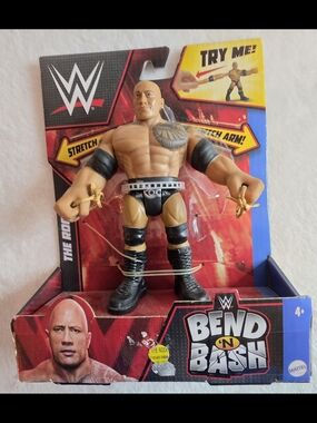 WWE Bend N Bash The Rock Action Figure Mattel Stretch Arms Wrestling Toy.